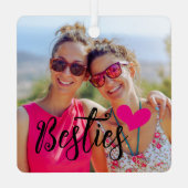 Besties Niedlich Hot Pink Heart Foto Ornament Aus Metall (Rückseite)