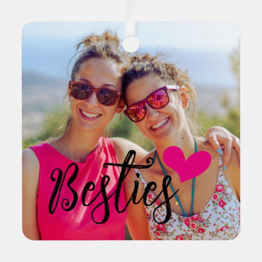 Besties Niedlich Hot Pink Heart Foto Ornament Aus Metall (Vorderseite)