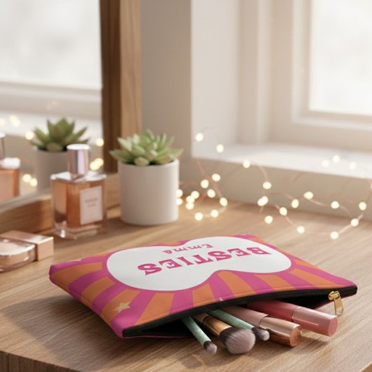 Besties Personalized Retro Sunburst Cosmetic & Mak Zubehörtasche