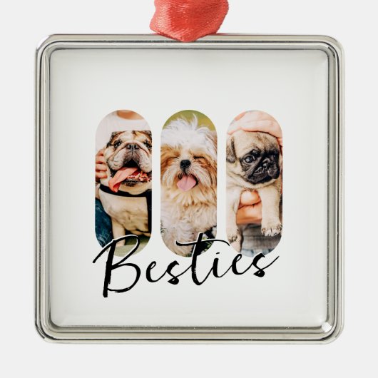 Besties Pet Simple Modern Playa Drei Foto Ornament Aus Metall (Vorne)