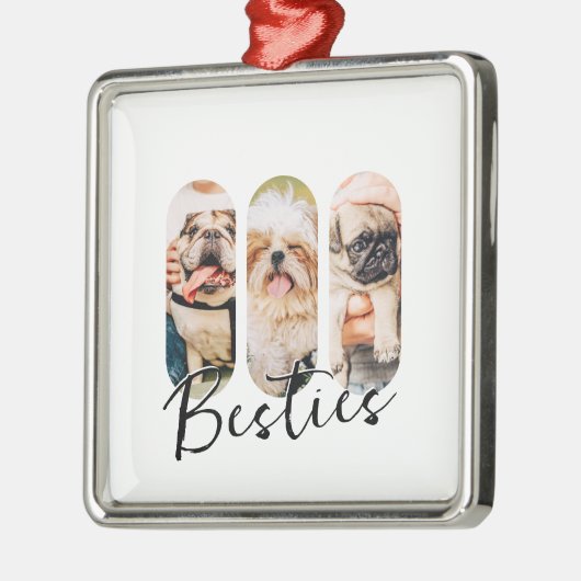 Besties Pet Simple Modern Playa Drei Foto Ornament Aus Metall (Links)