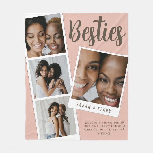 Besties Photo Collage Pink Fleece Blanket (Vorderseite)