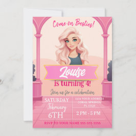 Besties Pink Doll Geburtstag Einladung