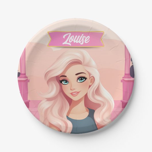 Besties Pink Doll Girly Party Pappteller (Vorderseite)