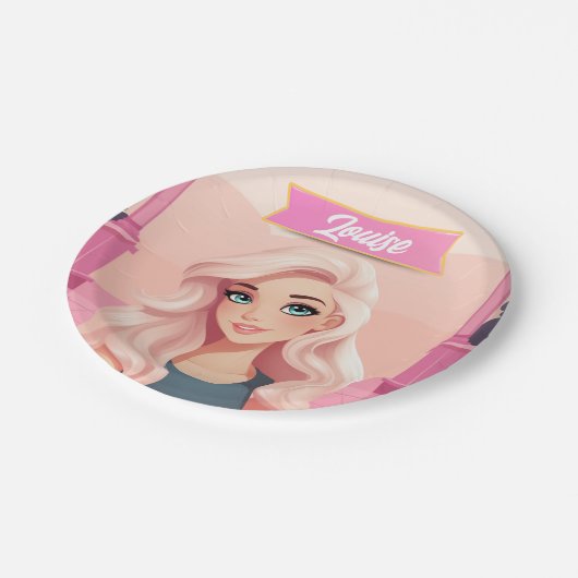 Besties Pink Doll Girly Party Pappteller (Schrägansicht)