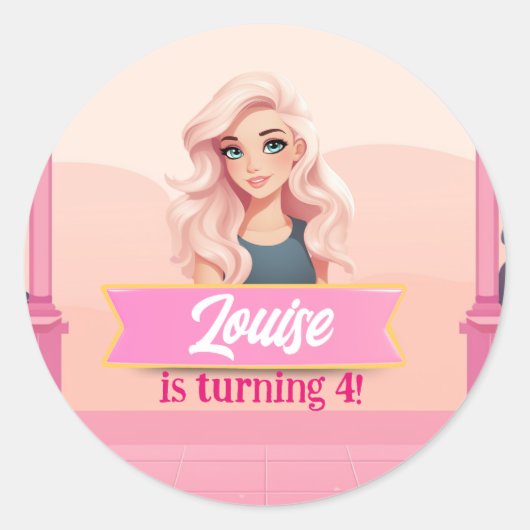 Besties Pink Doll Runder Aufkleber (Vorderseite)