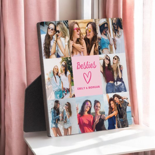 Besties Pink Geschenk für Freunde Foto Collage Fotoplatte