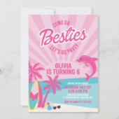 Besties pink malibu Strand Geburtstag Einladung (Vorderseite)