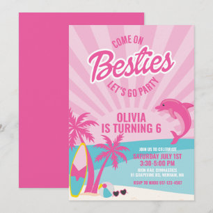 Besties pink malibu Strand Geburtstag Einladung