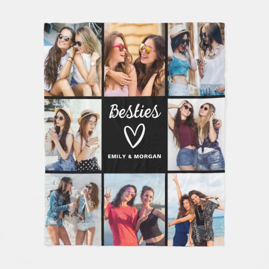 Besties Script Geschenk für Freunde Foto Collage Fleecedecke (Vorderseite)