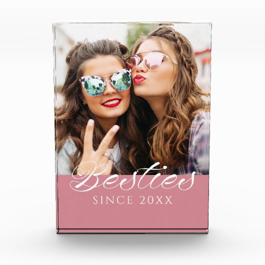 "Besties Since" Script Dusty Pink Chic Fotoblock (Vorderseite)