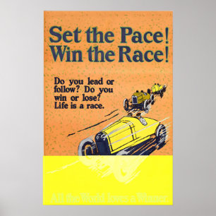 Bestimme das Tempo, gewinne das Rennen Vintage-Mot Poster