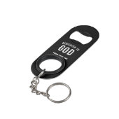 BESTIMMT AUF GOTT KUNSTBAR COOL WEISS TEXT MINI FLASCHENÖFFNER (Rückseite Schrägansicht)
