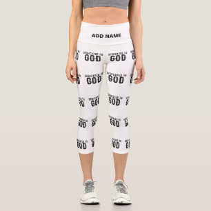 BESTIMMT AUF GOTT-KUNSTBARE COOLE SCHWARZE TEXT CAPRI LEGGINGS