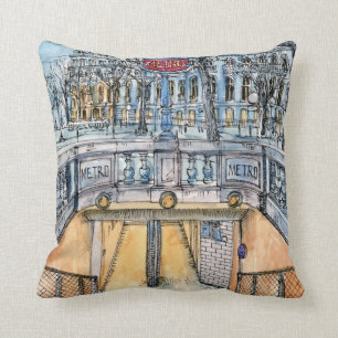Bestimmungsorte Watercolor-Vintager Metro-Eingang Kissen