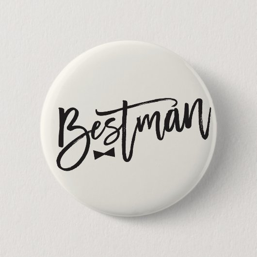 Bestman Black Brush Script Bow Krawatte Wedding Pa Button (Vorderseite)