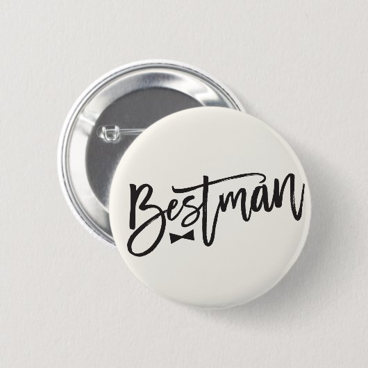 Bestman Black Brush Script Bow Krawatte Wedding Pa Button (Vorne & Hinten)