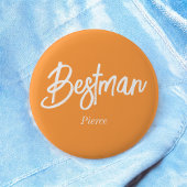 Bestman Orange White Wedding Button