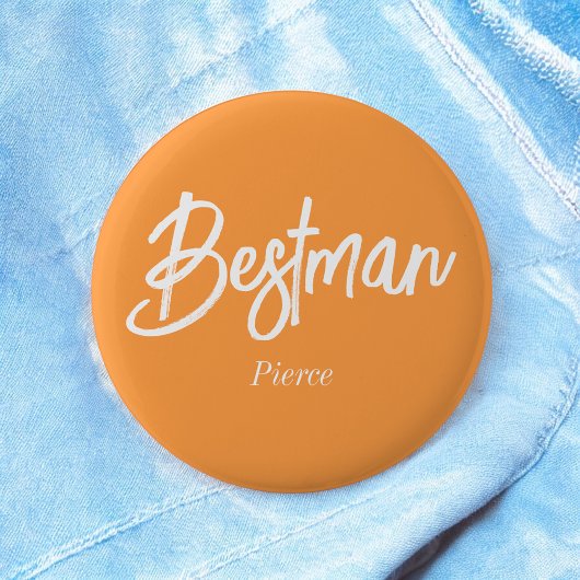 Bestman Orange White Wedding Button