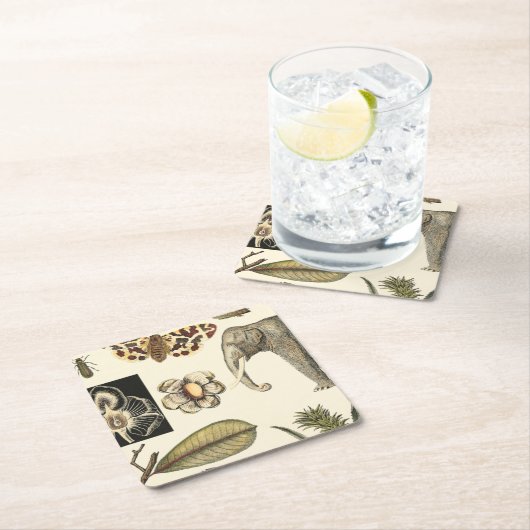 Bestückte Tiere auf Creme-Hintergrund gemalt Rechteckiger Pappuntersetzer (Vor Ort)