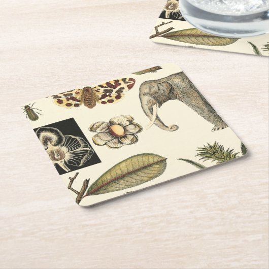 Bestückte Tiere auf Creme-Hintergrund gemalt Rechteckiger Pappuntersetzer (angewinkelt)