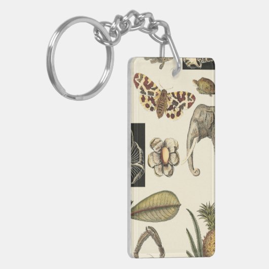 Bestückte Tiere auf Creme-Hintergrund gemalt Schlüsselanhänger (Vorderseite links)