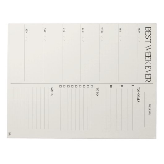 Bestwochenplaner - MONDAY START Notizblock (Vorderseite)