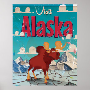 Besuch Alaska Cartoon Vintage Poster