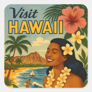 Besuch auf Hawaii in der Mitte des Jahrhunderts To Quadratischer Aufkleber