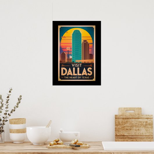 Besuch Dallas - Retro Skyline Travel Poster (Küche)