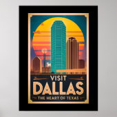 Besuch Dallas - Retro Skyline Travel Poster (Vorne)