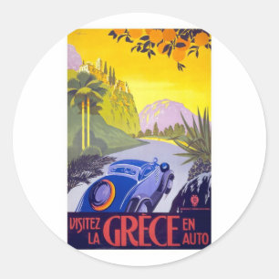 Besuch Griechenland durch Auto - Vintage Reise Runder Aufkleber