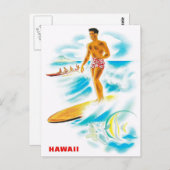 Besuch Hawaii - Surfen - Vintage - Reise Postkarte (Vorne/Hinten)