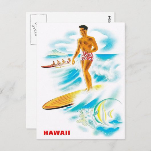 Besuch Hawaii - Surfen - Vintage - Reise Postkarte (Vorne/Hinten)