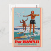 Besuch Hawaii - Surfen - Vintage - Reise Postkarte (Vorne/Hinten)