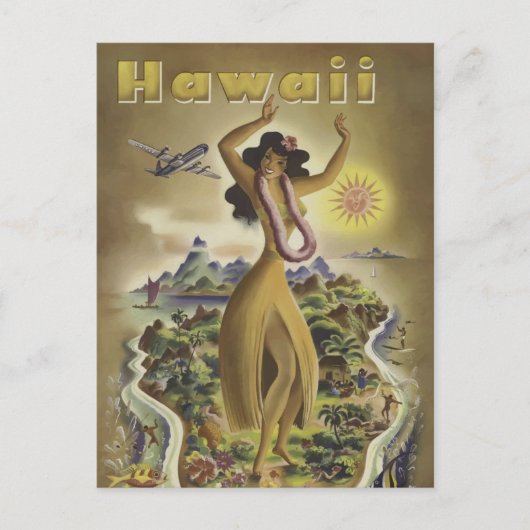 Besuch Hawaii - Vintage - Reise Postkarte (Vorderseite)