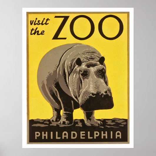 Besuch Philadelphia Zoo, großer Hippo, Vintage Rei Poster (Vorne)