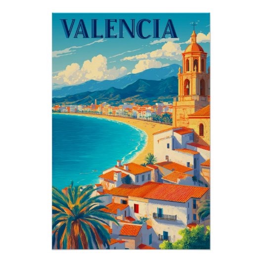 Besuch Valencia Spanien | Retroreise Poster (Vorderseite)