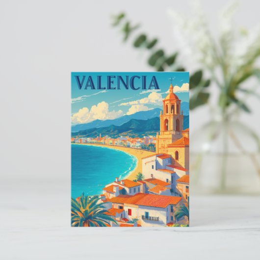 Besuch Valencia Spanien | Retroreise Postkarte (Stehend Vorderseite)
