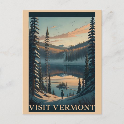 Besuch Vermont Winter Snow Illustration Reisen Postkarte (Vorderseite)