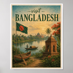 Besuche Bangladesh Reise Vintage Poster