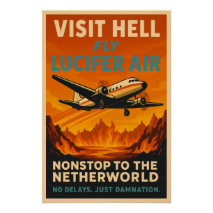 Besuche die Hölle – Fliege mit Lucifer Air Vintage Poster