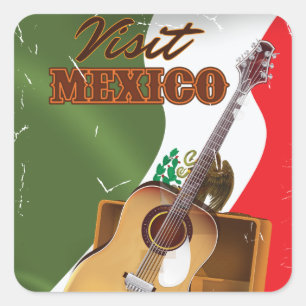 Besuche Mexico Vintage-Reiseplakat Quadratischer Aufkleber