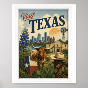 Besuche Texas Reise Vintage Poster