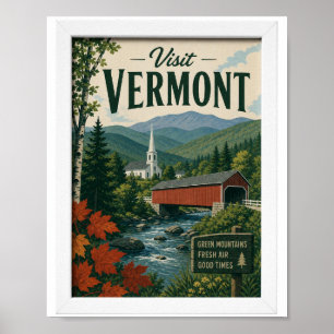 Besuche Vermont Reise Vintage Poster