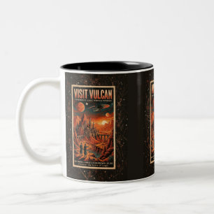 Besuche Vulcan - Retro Galaktisches Reiseplakat Zweifarbige Tasse