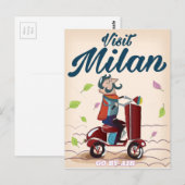 Besuchen Mailand Cartoon Vintage Reiseplakat Postkarte (Vorne/Hinten)