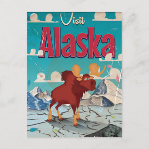 Besuchen Sie Alaska Cartoon Vintage Poster Postkarte