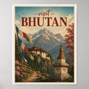 Besuchen Sie Bhutan Reise Vintage Poster