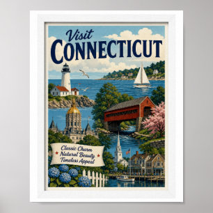 Besuchen Sie Connecticut Travel Vintage Poster